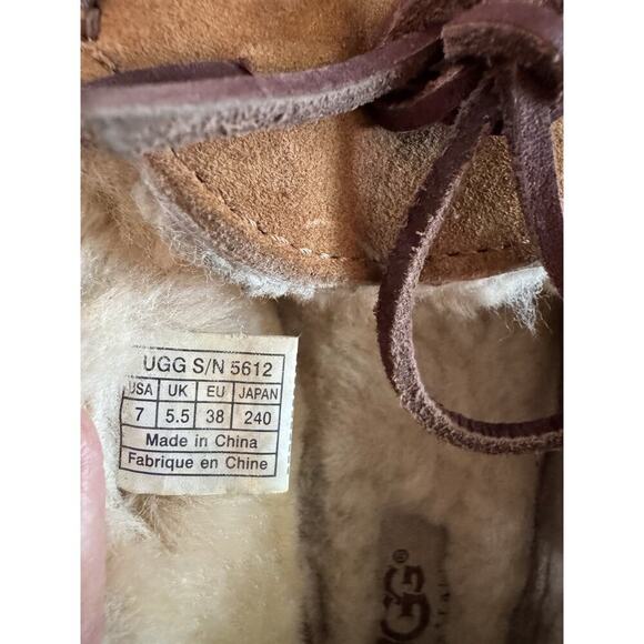 UGG Dakota Chestnut Suede Fur Slippers Womens Size 7 - Picture 6 of 7